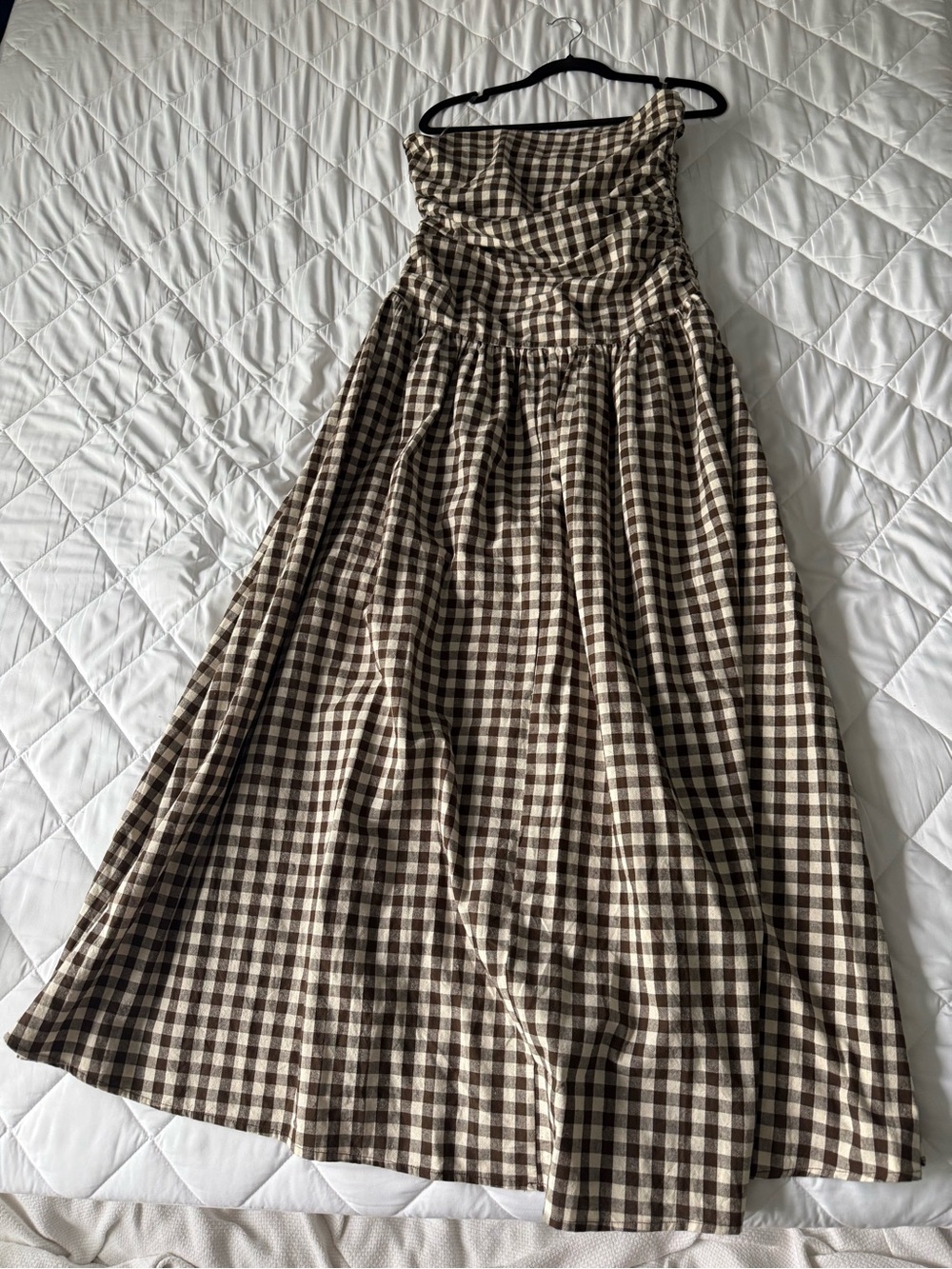 Peppermayo Checked Brown & Cream Gingham Strapless Maxi Dress - Picture 4 of 5